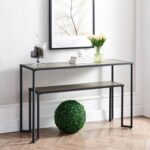 New 48″ 2-Layer Console Table with MDF Tabletop and Metal Frame for Entrance, Hallway, Dining Room, Kitchen – Brown