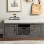 New U-STYLE 45.7″ Storage Bench with 2 Cabinets, 1 Basket, and Wooden Frame, for Entrance, Hallway, Bedroom, Living Room – Gray
