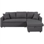 New U-STYLE 87.4” 3-Seat Upholstered Sectional Sofa Bed with Storage Chaise, Wooden Frame, and Plastic Legs, for Living Room, Bedroom, Office, Apartment – Gray