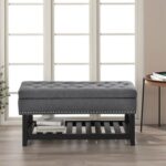 New U-STYLE 41.3″ Upholstered Storage Bench with Rubber Wood Legs, and Bottom Shelf, for Entrance, Hallway, Bedroom – Gray