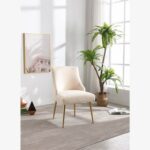 New Velvet Upholstered Chair with Curved Backrest and Metal Legs, for Living Room, Bedroom, Dining Room, Office – Beige