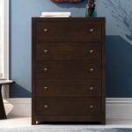 New 29″ Solid Wood Chest with 5 Storage Drawers, for Bedroom, Living Room, Entrance – Brown