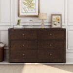 New 55″ Solid Wood Dresser with 6 Drawers, for Bedroom, Living Room, Entrance – Brown