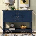 New U-STYLE 45” Modern Style Wooden Console Table with 3 Storage Drawers, 2 Cabinets and Bottom Shelf, for Entrance, Hallway, Dining Room, Kitchen – Navy