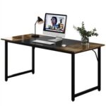 New Home Office Computer Desk with Wooden Tabletop and Metal Frame, for Game Room, Office, Study Room – Brown + Black