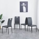 New Leather Dining Chair Set of 4, with High Backrest, and Metal Legs, for Restaurant, Cafe, Tavern, Office, Living Room – Gray