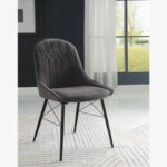 New ACME Abraham Fabric Upholstered Dining Chair Set of 2, with Curved Backrest, and Metal Legs, for Restaurant, Cafe, Tavern, Office, Living Room – Gray