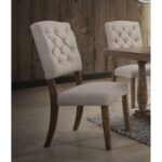 New ACME Bernard Linen Upholstered Dining Chair Set of 2, with Button Tufted Backrest, and Wood Legs, for Restaurant, Cafe, Tavern, Office, Living Room – Cream
