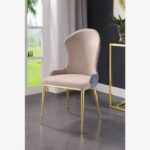 New ACME Caolan Fabric Upholstered Dining Chair Set of 2, with Curved Backrest, and Metal Legs, for Restaurant, Cafe, Tavern, Office, Living Room – Beige