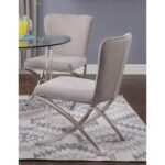 New ACME Daire Velvet Upholstered Dining Chair Set of 2, with High Backrest, and Metal X-Shape Legs, for Restaurant, Cafe, Tavern, Office, Living Room – Beige