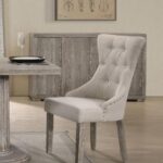 New ACME Gabrian Fabric Upholstered Dining Chair Set of 2, with Button Tufted Backrest, and Wood Legs, for Restaurant, Cafe, Tavern, Office, Living Room – Gray