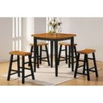 New ACME Gaucho 5 Piece Dining Set, Including 1 Counter Height Table, and 4 Stools, for Small Apartment, Studio, Kitchen – Oak + Black