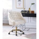 New ACME Levian Modern Leisure Velvet Swivel Chair Height Adjustable with Curved Backrest and Casters for Living Room, Bedroom, Dining Room, Office – Cream