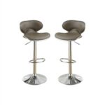 New Faux Leather Adjustable Bar Stool Set of 2, with Low Curved Backrest, and Metal Frame, for Restaurant, Cafe, Tavern, Office, Living Room – Espresso