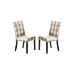 New Grid Patterned Fabric Upholstered Dining Chair Set of 2, with High Backrest, and Wood Legs, for Restaurant, Cafe, Tavern, Office, Living Room – Beige