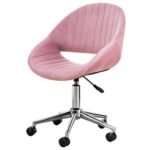 New Modern Leisure Velvet Swivel Chair Height Adjustable with Curved Backrest and Casters for Living Room, Bedroom, Dining Room, Office – Pink