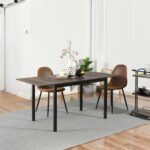 New 63″ Extendable Dining Table with Wooden Tabletop and Metal Legs, for Restaurant, Cafe, Tavern, Living Room – Brown