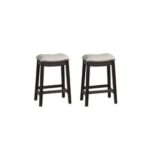 New 24″H PU Upholstered Dining Stool Set of 2, with Nailhead Trim, and Wooden Frame, for Restaurant, Cafe, Tavern, Office, Living Room – Gray