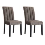 New Fabric Upholstered Dining Chair Set of 2, with Curved Backrest, and Wood Legs, for Restaurant, Cafe, Tavern, Office, Living Room – Gray