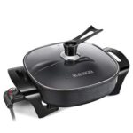 New HUIDANGJIA 12″ Nonstick Electric Skillet 1360 Power For Roast, Fry, and Steam With Heat Resistant Handles – Black