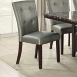 New Faux Leather Upholstered Dining Chair Set of 2, with Tufted Backrest, and Wooden Legs, for Restaurant, Cafe, Tavern, Office, Living Room – Silver
