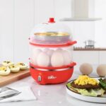 New Bear 14 Egg Capacity Hard Boiled Egg Cooker, Dual-layer Steaming Rack Design, One-button Operation, for Dormitory, Office, Apartment – Red