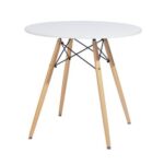 New Saleh 31.5”  Round Dining Table with Wood Tabletop and Metal Support, for Restaurant, Cafe, Tavern, Living Room – White