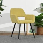 New Fabric Upholstered Dining Chair, with Curved Backrest, and Metal Legs, for Restaurant, Cafe, Tavern, Office, Living Room – Yellow