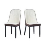New Leather Upholstered Dining Chair Set of 2, with Curved Backrest, and Metal Legs, for Restaurant, Cafe, Tavern, Office, Living Room – Brown