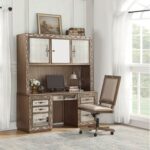 New ACME Orianne Home Office Computer Desk with 3 Storage Cabinets, 7 Drawers and Wooden Frame, for Game Room, Small Space, Study Room – Antique Gold