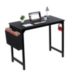 New Home Office 40″ Computer Desk with Storage Bag, Wooden Tabletop and Metal Frame, for Game Room, Small Space, Study Room – Black