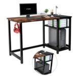 New Home Office 47″ L-shaped Computer Desk with Storage Shelves, Wooden Tabletop and Metal Frame, for Game Room, Small Space, Study Room – Brown