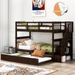 New Twin-Over-Twin Size Bunk Bed Frame with Trundle, Storage Shelves, and Wooden Slats Support, for Kids, Teens, Boys, Girls (Frame Only) – Espresso