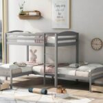 New Twin-Over-Twin Size L-shaped Bunk Bed Frame with 2 Storage Drawers, Ladder, and Wooden Slats Support, for Kids, Teens, Boys, Girls (Frame Only) – Gray
