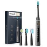 New Fairywill D7 Electric Sonic Toothbrush with 4 Brush Heads Rechargeable Teeth Cleaner – Black