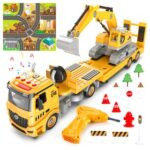 New Building Construction Trailer Truck & Excavator Toys for 3 4 5 6 Years Old Toddlers Kids, 108PCS Building Block Toy Set