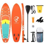 New Urikar Inflatable Paddleboard 10’0″ Versatile Sup Board with Accessories Set-Pump Carrier Waterproof Dry Bag – Orange