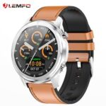 New LEMFO LF26 Smartwatch Full Touch HD Amoled Screen Bluetooth 5.0 Sports Fitness Watch Leather – Silver Brown