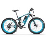 New Cyrusher XF800 Electric Bike Full Suspension 26” x 4” Fat Tires 750W Motor 13Ah Removable Battery 28mph Top Speed – Blue