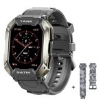 New KOSPET TANK M1 Smartwatch 1.72” Screen SpO2 HR BP Monitor Fitness Tracker IP69 Waterproof Sports Watch + Camouflage Strap – Black