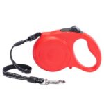 New DOGNESS Reflective Retractable Dog Leash, One Button Brake & Lock Anti-Slip Handle, Strong Nylon Ribbon Tape – M Red