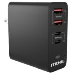 New ITEHIL 100W Smart Fast Charger USB-C PD Wall Charger 4 Ports – Black