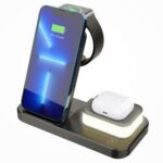 New C500 Foldable 3-in1 Wireless Charger with 3-Level Adjustable Night Light, 9V 2A USB QC3.0 Charging for Apple – Black