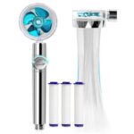 New Handheld Turbocharged Shower Head with 3 Filters, High-Pressure Water Saving Home Bath Turbo Fan Shower Kit – Blue + Silver