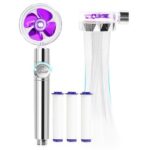 New Handheld Turbocharged Shower Head with 3 Filters, High-Pressure Water Saving Home Bath Turbo Fan Shower Kit – Purple + Silver