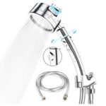 New High-Pressure Chrome Plated Handheld Shower Head Kit, 3 Levels, 1.5m Hose, 360 Degree Adjustable, Stop Switch Button