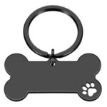 New Personalized Bone-Shaped Funny Pet ID Tag, 40mm*21mm, Engraved Pet Name, Stainless Steel Cat Puppy Dog ID Tag Pendant – Black