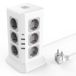 New Sopend E11 Vertical Tower Power Strip Socket with EU Plug, 4 USB Ports, 12 AC Outlets Power Socket with 2m Cable