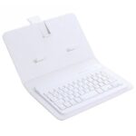 New Portable Wireless Bluetooth Keyboard with Faux Leather Case for iPhone Samsung Xiaomi Smartphones within 7 inches Phone – White