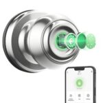 New Geek Chef GeekTale K01-05 Smart Door Knob, Biometric Fingerprint Door Lock, App Control, Emergency Backup Keys – Silver